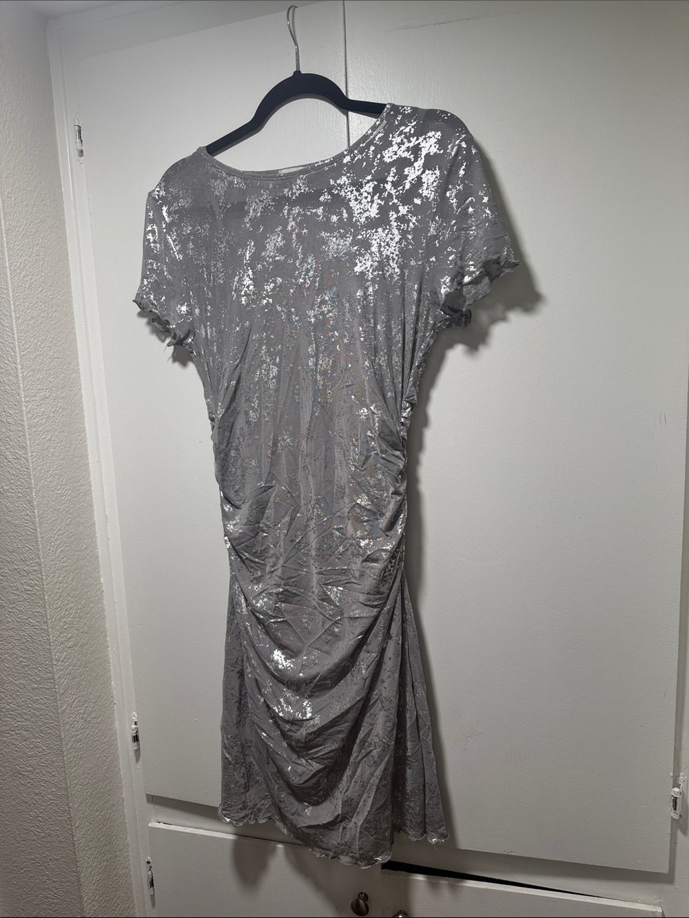 Silver Sequin Ruched Midi Dress